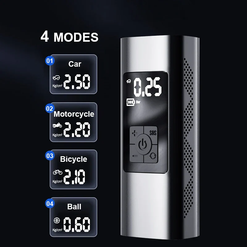 Air Compressor Mini Electrical Air Pump - 4 modes, LCD digital display, 6000mAh battery - Image 10