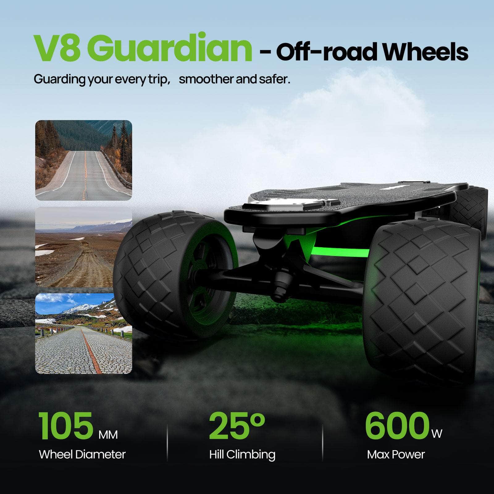isinwheel V8 Electric Skateboard with Portable Removable Battery & Remote Control 37V 5Ah | 600W*2 Power | 28 MPH | 10-12 Miles - Financing Available! - Image 3
